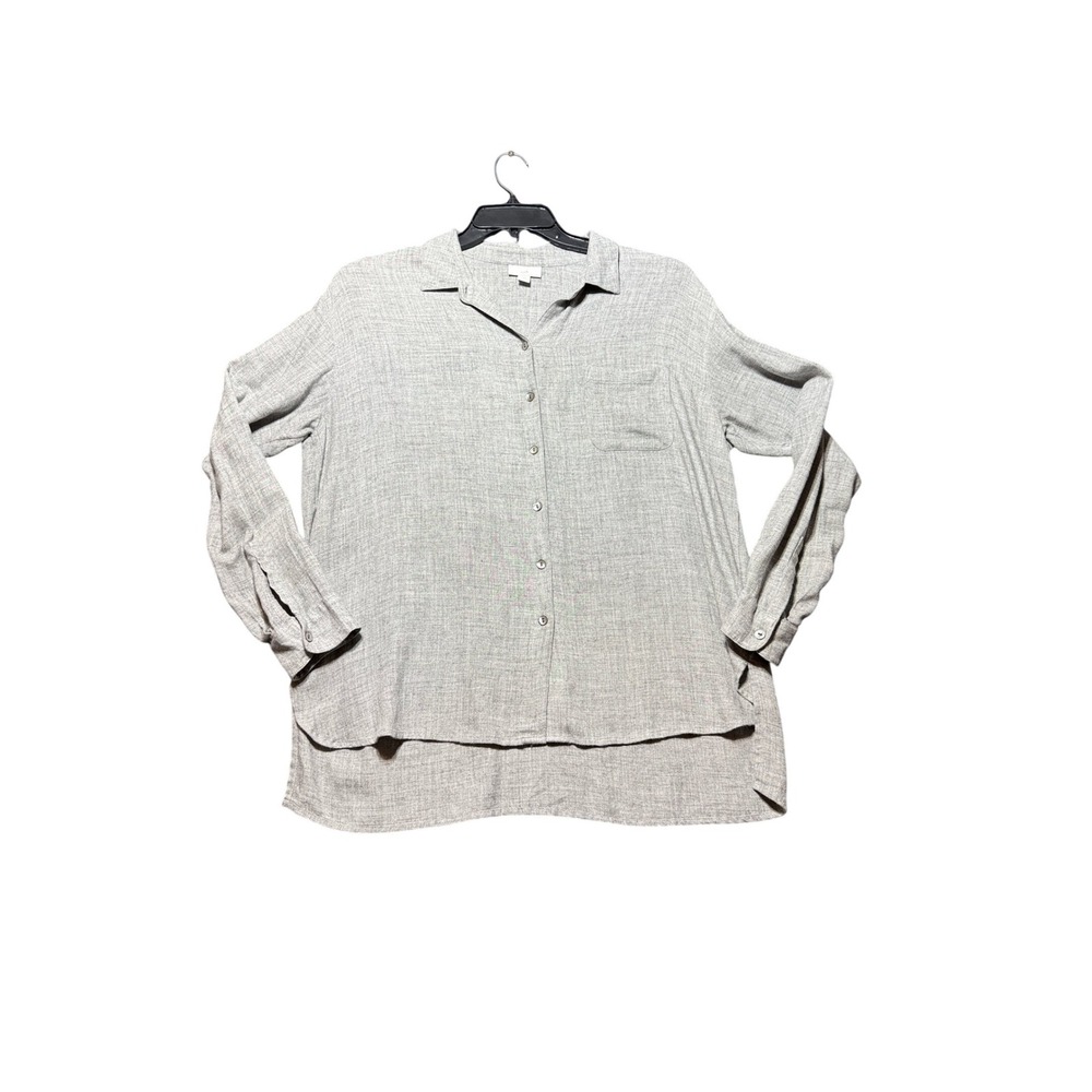 J.Jill Button Down Shirt Women Medium Gray Excellent‎ Viscose Rayon High Low Hem